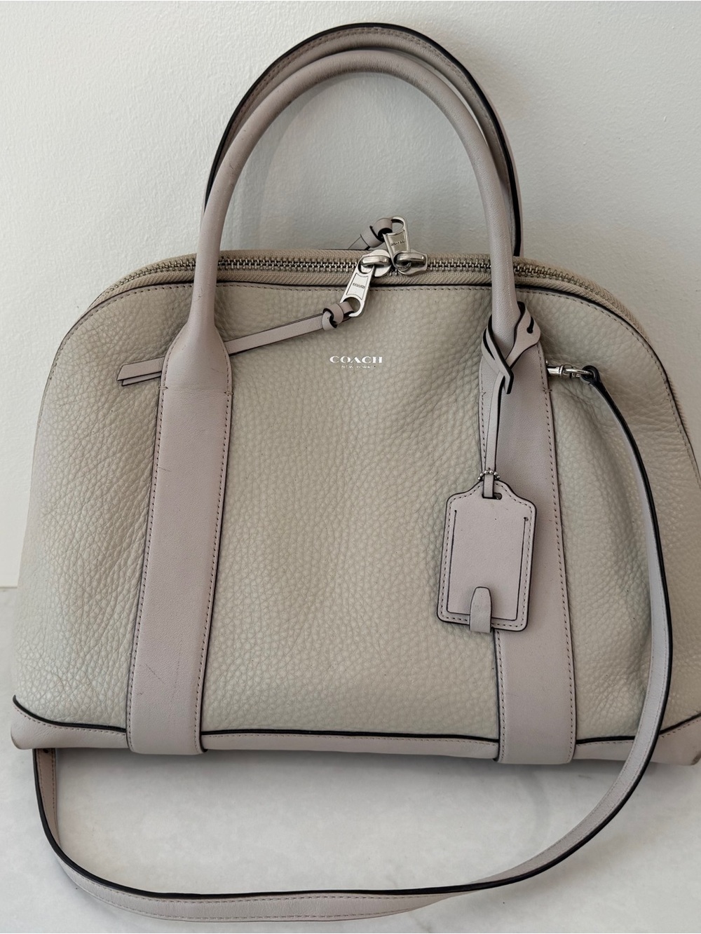 Coach Pebbled Leather Satchel in Dove Gray